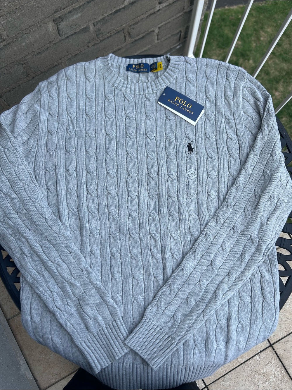 Ralph Lauren Light Gray Cable Crewneck Sweater